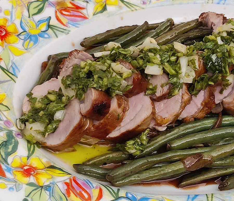 Cooking with Nomadica — Chef Chris' Pork Tenderloin with Chimichurri + Green Bean Saute